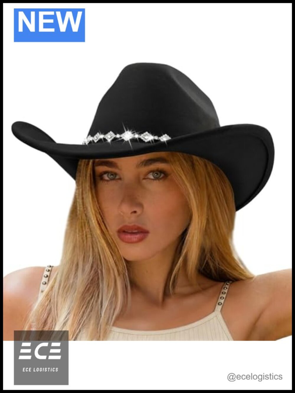 Rhinestone Cowboy Hat Glitter Wide Brim Felt Fedora Western Unisex